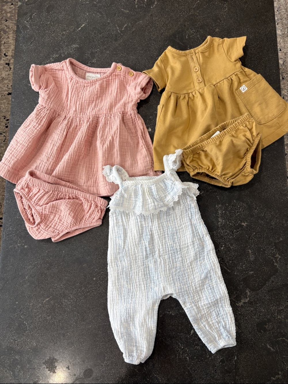 Emily & Oliver Gauze 100% cotton Jumper  3-6 M and 2 Little Planet Gauze Dresses